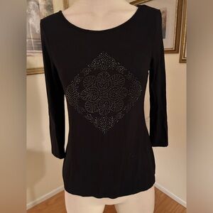 White House Black Market almost new black embellished top size M c:5041-5/20/26